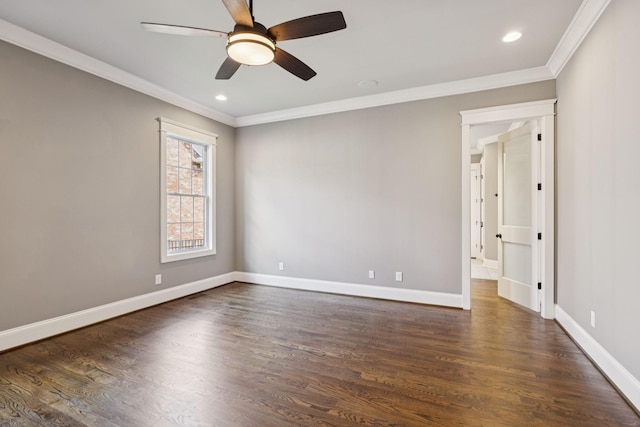 703 Welsh Ln, Franklin, TN 37064 - empty room featuring crown molding, dark wood-style floors, a ceiling fan, and recessed lighting