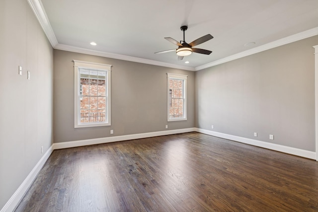 703 Welsh Ln, Franklin, TN 37064 - empty room with a ceiling fan, crown molding, dark wood finished floors, and recessed lighting