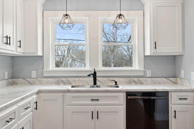 222 Groh St, Lawrenceburg, TN 38464 - kitchen featuring dishwasher, white cabinetry, and decorative light fixtures