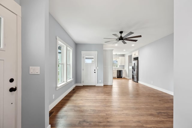 222 Groh St, Lawrenceburg, TN 38464 - foyer entrance featuring light wood-style flooring, ceiling fan, and recessed lighting