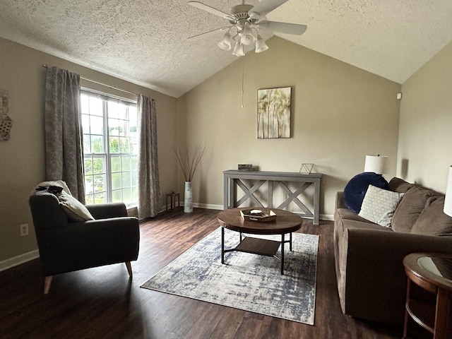 109 New Haven Ct, Nashville, TN 37214 - living area featuring a textured ceiling, lofted ceiling, ceiling fan, and dark wood-type flooring