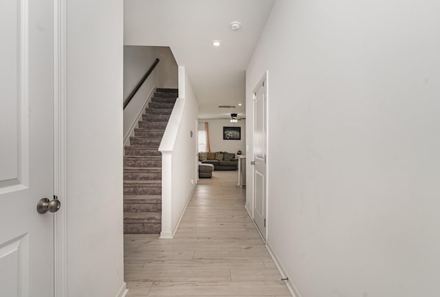 3716 Capstone Dr, Murfreesboro, TN 37128 - hall with stairs, light wood-type flooring, and recessed lighting