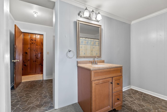 75 Lakeside Dr, Rock Island, TN 38581 - full bath featuring stone floors, vanity, and ornamental molding