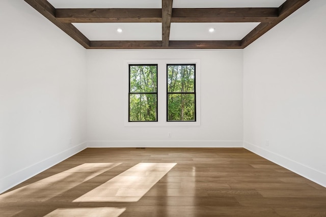 6628 Bethesda Arno Rd, Thompsons Station, TN 37179 - unfurnished room with coffered ceiling, beamed ceiling, recessed lighting, and wood finished floors