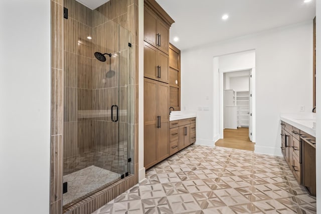 6628 Bethesda Arno Rd, Thompsons Station, TN 37179 - full bath featuring vanity, a shower stall, recessed lighting, and a walk in closet