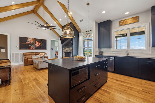 4080 Coles Ferry Pike, Lebanon, TN 37087 - kitchen featuring stainless steel dishwasher, black microwave, a fireplace, modern cabinets, and recessed lighting