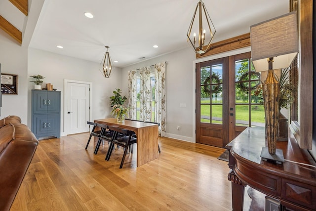4080 Coles Ferry Pike, Lebanon, TN 37087 - dining area featuring a chandelier, healthy amount of natural light, light wood-style floors, recessed lighting, and french doors