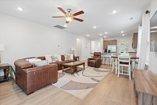 832 Green Meadow Ln, Smyrna, TN 37167 - living room featuring a ceiling fan, light wood-style floors, and recessed lighting