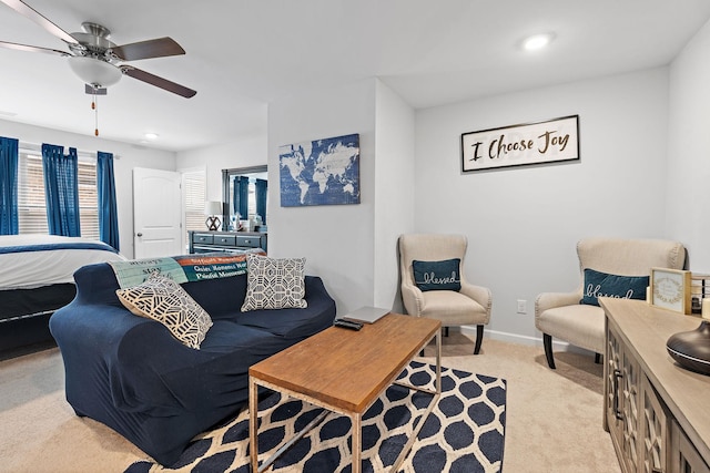 832 Green Meadow Ln, Smyrna, TN 37167 - living area featuring light carpet, ceiling fan, and recessed lighting