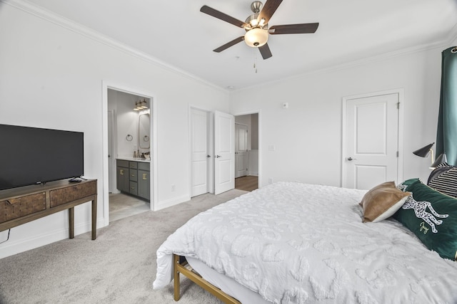 2101 Branford Pl Unit 201, Thompsons Station, TN 37179 - bedroom with ornamental molding, carpet floors, ensuite bath, and a ceiling fan