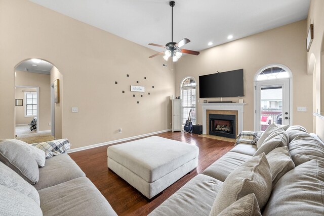 3351 Cotham Ln, Clarksville, TN 37042 - living room with arched walkways, a ceiling fan, healthy amount of natural light, a high ceiling, and recessed lighting