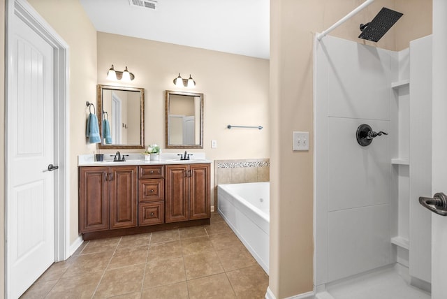 3351 Cotham Ln, Clarksville, TN 37042 - full bathroom with walk in shower, double vanity, a bath, and tile patterned flooring