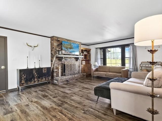 2355 Davidson Graveyard Rd, Clarksville, TN 37043 - living area with wood finished floors, a fireplace, and crown molding