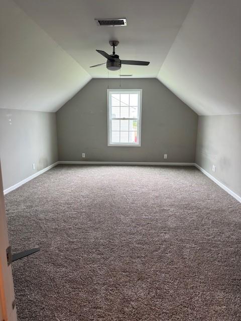 2747 Candlewick Ct, Murfreesboro, TN 37127 - bonus room featuring ceiling fan, carpet flooring, and vaulted ceiling