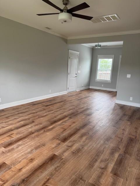 2747 Candlewick Ct, Murfreesboro, TN 37127 - empty room featuring crown molding, ceiling fan, and dark wood finished floors