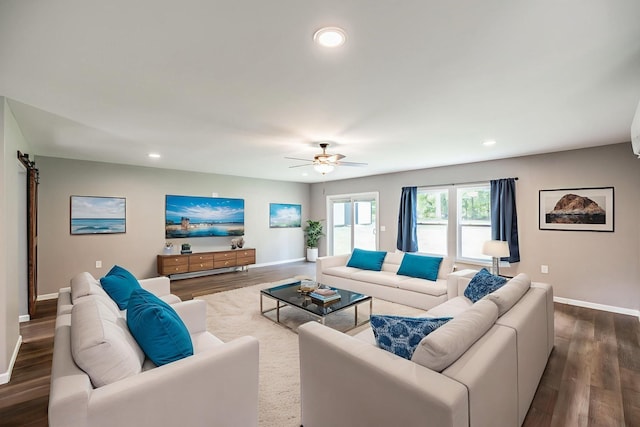 13989 Owens Chapel Rd, Springfield, TN 37172 - living room with dark wood finished floors, recessed lighting, and a ceiling fan
