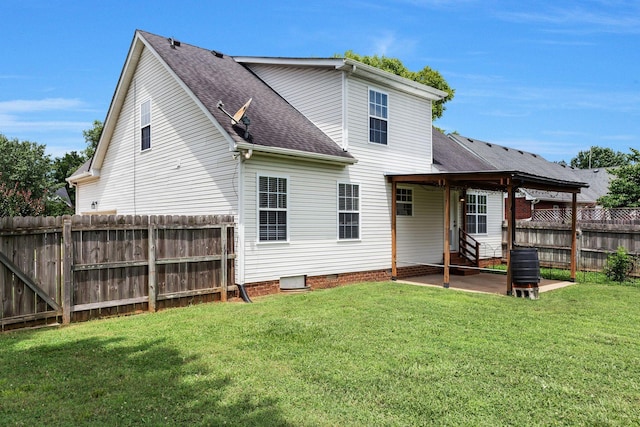 3406 Meadowhill Dr, Murfreesboro, TN 37130 - back of property featuring a patio area, a shingled roof, a fenced backyard, and crawl space