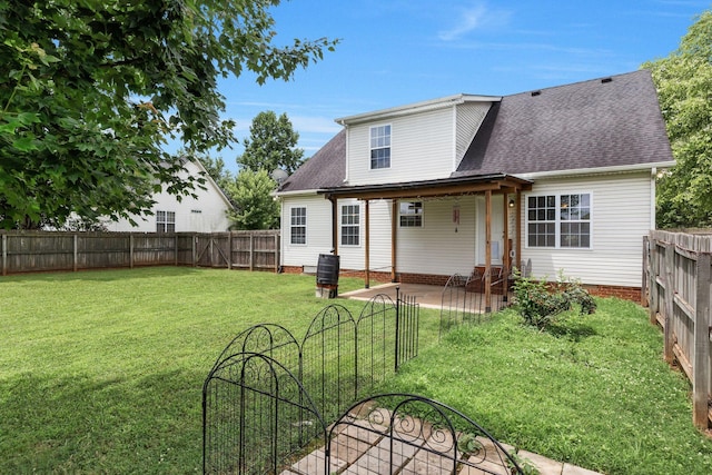 3406 Meadowhill Dr, Murfreesboro, TN 37130 - back of property with a fenced backyard, a patio, and a shingled roof