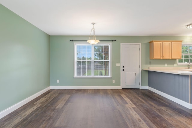 3406 Meadowhill Dr, Murfreesboro, TN 37130 - unfurnished dining area with dark wood-style floors and baseboards