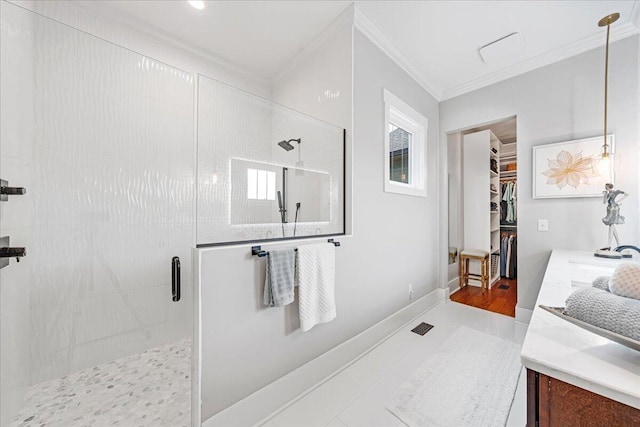 180 Jasper Springs Dr, Jasper, TN 37347 - bathroom with crown molding, a stall shower, and a spacious closet