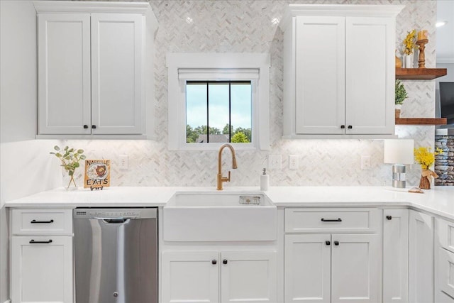 180 Jasper Springs Dr, Jasper, TN 37347 - kitchen with dishwasher, open shelves, white cabinets, and tasteful backsplash