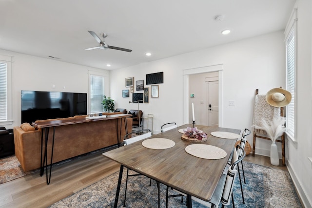 234 Sounder Cir, La Vergne, TN 37086 - dining space featuring wood finished floors, ceiling fan, and recessed lighting