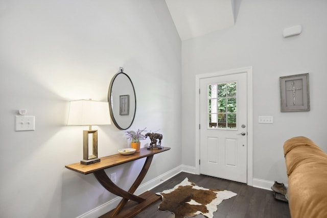 122 Deerwood Ct, Dickson, TN 37055 - entryway featuring dark wood finished floors and high vaulted ceiling