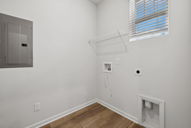 2509 Drumwright Way, Columbia, TN 38401 - laundry room with electric panel, electric dryer hookup, hookup for a washing machine, and wood finished floors