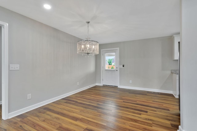 288 Springwater Dr, Summertown, TN 38483 - spare room featuring a chandelier, dark wood finished floors, and recessed lighting