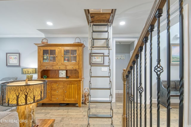 2023 Legacy Ln, Maryville, TN 37803 - entryway featuring ornamental molding, light wood-type flooring, recessed lighting, and stairs