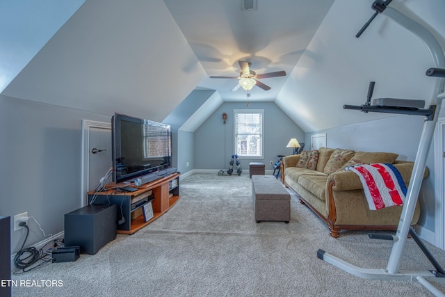 2023 Legacy Ln, Maryville, TN 37803 - carpeted living room featuring vaulted ceiling and ceiling fan