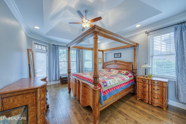 2023 Legacy Ln, Maryville, TN 37803 - bedroom featuring ornamental molding, multiple windows, wood-type flooring, a raised ceiling, and recessed lighting