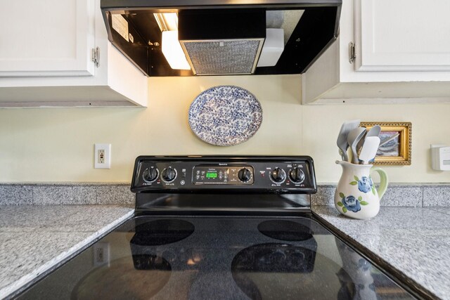 306 Norvich Ct, Franklin, TN 37069 - kitchen view of ventilation hood, black electric range, and white cabinetry