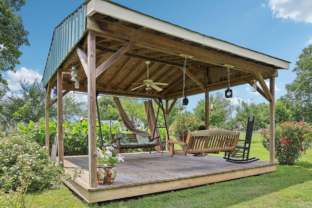 10615 Owens Chapel Rd, Springfield, TN 37172 - wooden terrace with a ceiling fan, a yard, and a gazebo
