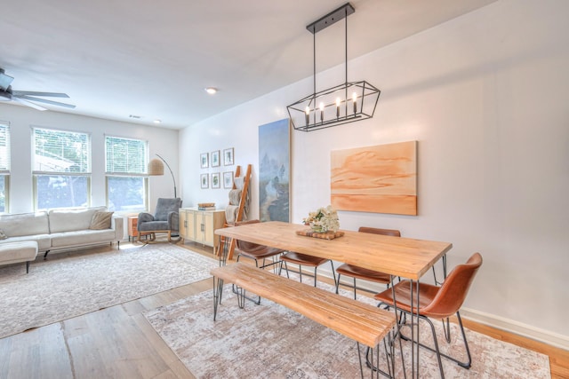 3105 Defilade Dr, Murfreesboro, TN 37128 - dining space featuring wood finished floors, a chandelier, ceiling fan, and recessed lighting