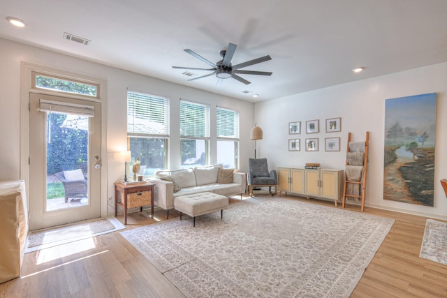 3105 Defilade Dr, Murfreesboro, TN 37128 - living room with a ceiling fan, light wood-style flooring, and recessed lighting