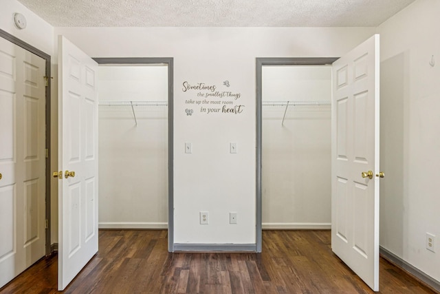 5531 Willow Oak Dr, Baxter, TN 38544 - unfurnished bedroom featuring wood finished floors, a textured ceiling, a spacious closet, and two closets