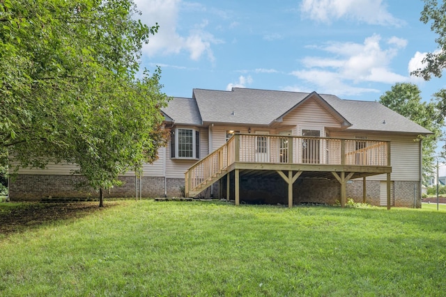 5531 Willow Oak Dr, Baxter, TN 38544 - rear view of house featuring a lawn, a wooden deck, and stairway