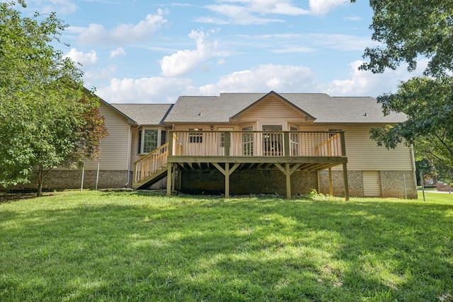 5531 Willow Oak Dr, Baxter, TN 38544 - rear view of property featuring a wooden deck, a lawn, and stairway