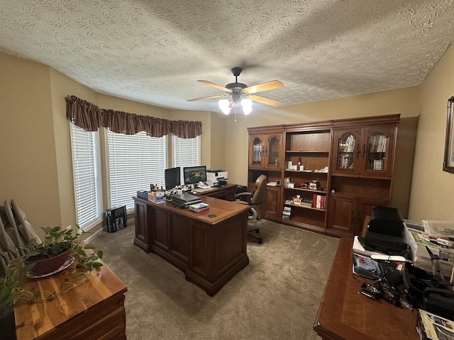 1239 Wentworth Dr, Gallatin, TN 37066 - office with ceiling fan, light colored carpet, and a textured ceiling