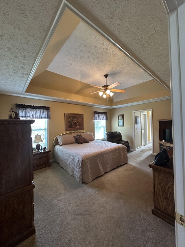 1239 Wentworth Dr, Gallatin, TN 37066 - bedroom featuring a textured ceiling, carpet floors, a raised ceiling, and multiple windows