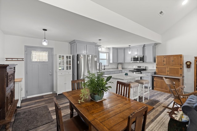 1072 Dugout Rd, Summertown, TN 38483 - dining space with dark wood-style floors