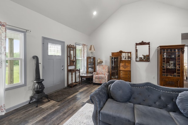 1072 Dugout Rd, Summertown, TN 38483 - living room with dark wood-style flooring, plenty of natural light, and high vaulted ceiling