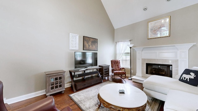 6300 Spera Pointe Xing, Hermitage, TN 37076 - living room with high vaulted ceiling, wood finished floors, and a premium fireplace