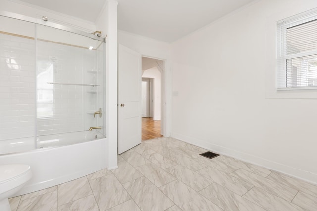 2108 Denham Ave, Columbia, TN 38401 - bathroom featuring bath / shower combo with glass door and ornamental molding