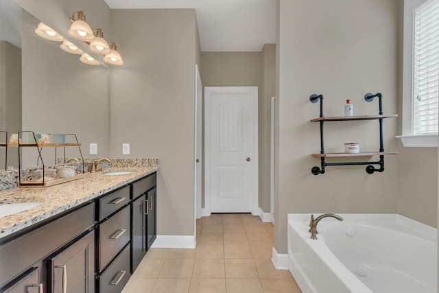 1060 Harvey Springs Dr, Spring Hill, TN 37174 - full bath featuring double vanity, tile patterned floors, a garden tub, and healthy amount of natural light