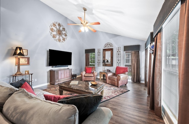 256 Granger View Cir, Franklin, TN 37064 - living area with a ceiling fan, wood finished floors, and high vaulted ceiling