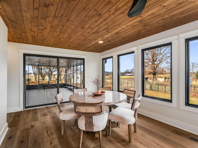 1015 Jump Off Rd, Bon Aqua, TN 37025 - dining room featuring wooden ceiling, dark wood-type flooring, and recessed lighting