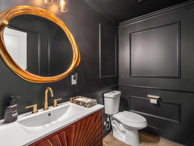 1015 Jump Off Rd, Bon Aqua, TN 37025 - half bath with vanity, crown molding, and wood finished floors
