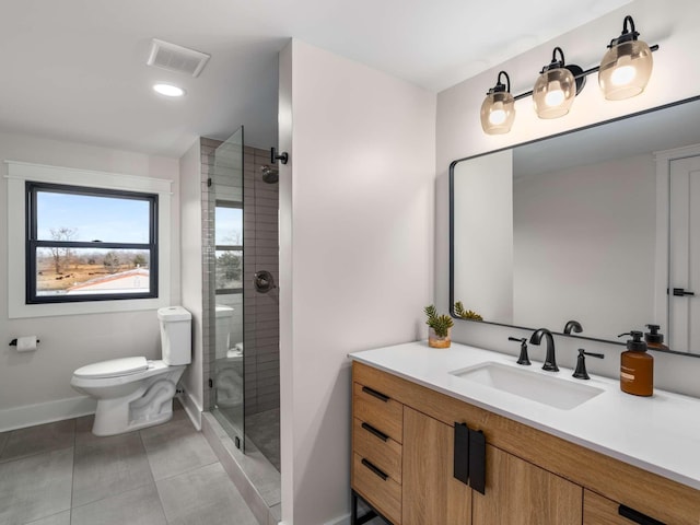 1015 Jump Off Rd, Bon Aqua, TN 37025 - bathroom featuring vanity, a tile shower, tile patterned flooring, and recessed lighting